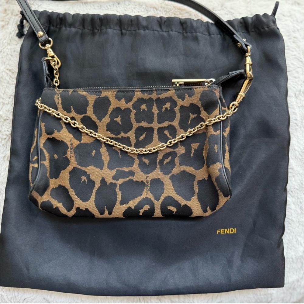 Vintage FENDI Black and Brown Leopard Print Clutch
